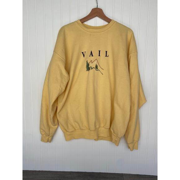Vail Sweatshirt Crewneck Size XL Yellow Embroidered Nature Y2K VTG 90s - Picture 1 of 5